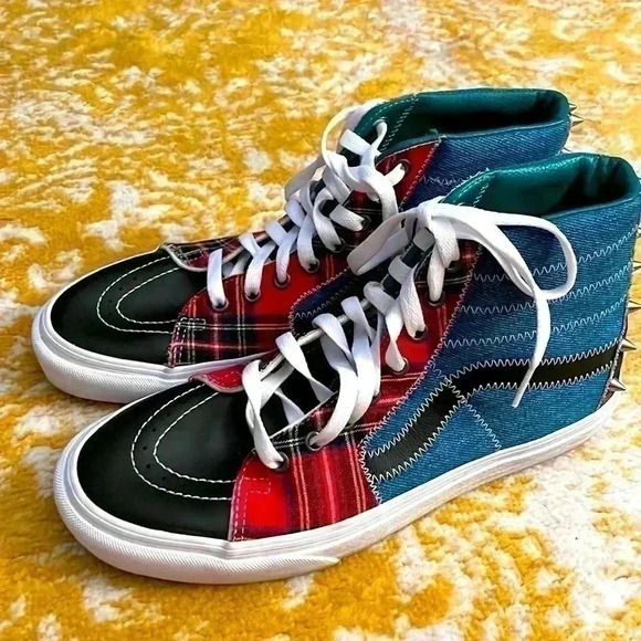 Vans off the wall punk hightop mixed pattern, skating shoes m8.5 w10 NWOB - Picture 1 of 8